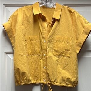 Madewell mustard golden Yellow Button Down Shirt medium camp shirt tie bottom